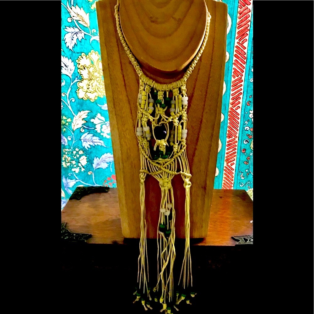 MCM macramé necklace w/ beads MOD BoHo hippie